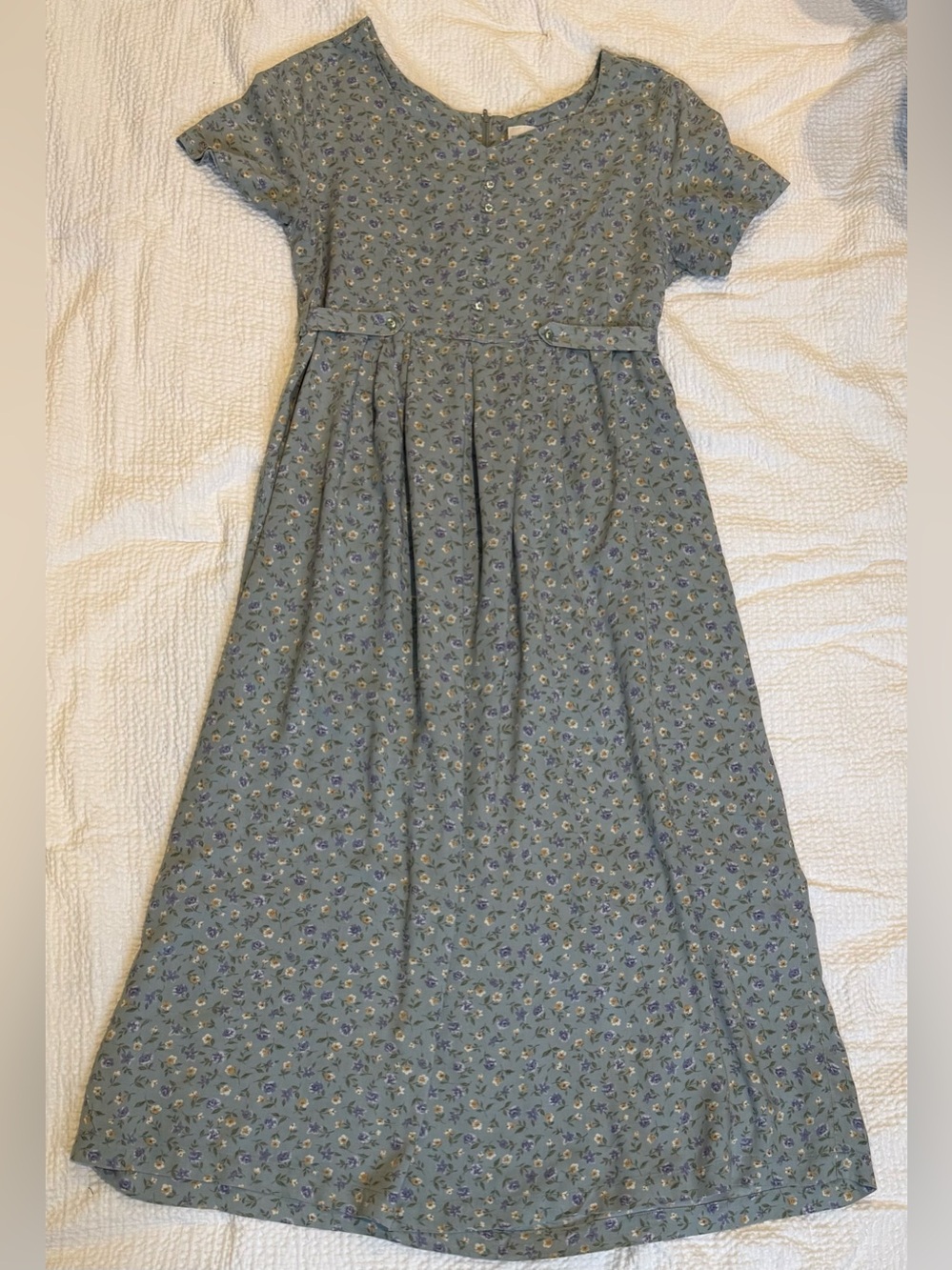 Women’s Floral Short-Sleeve Maxi Dress in Dusty Blue